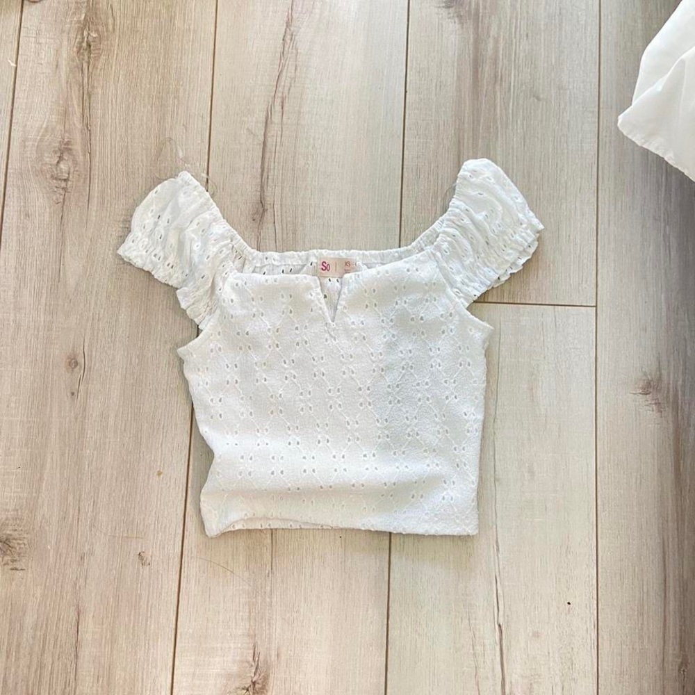 white eyelet crop top